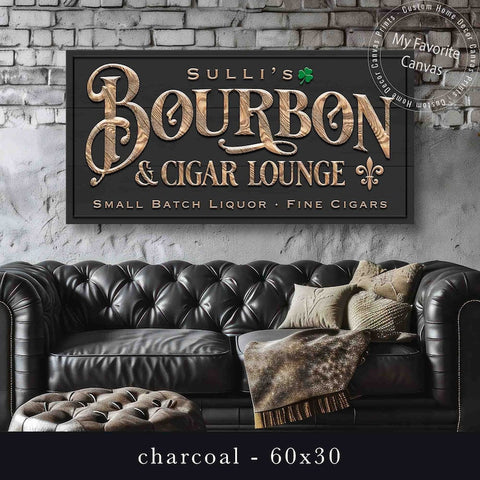 Bourbon And Cigar Bar Sign Personalized Canvas Wall Art | Aged Bourbon