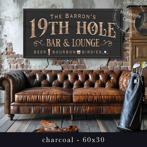 19Th Hole Bar And Lounge Sign Personalized Canvas Wall Art | Golfer Gi