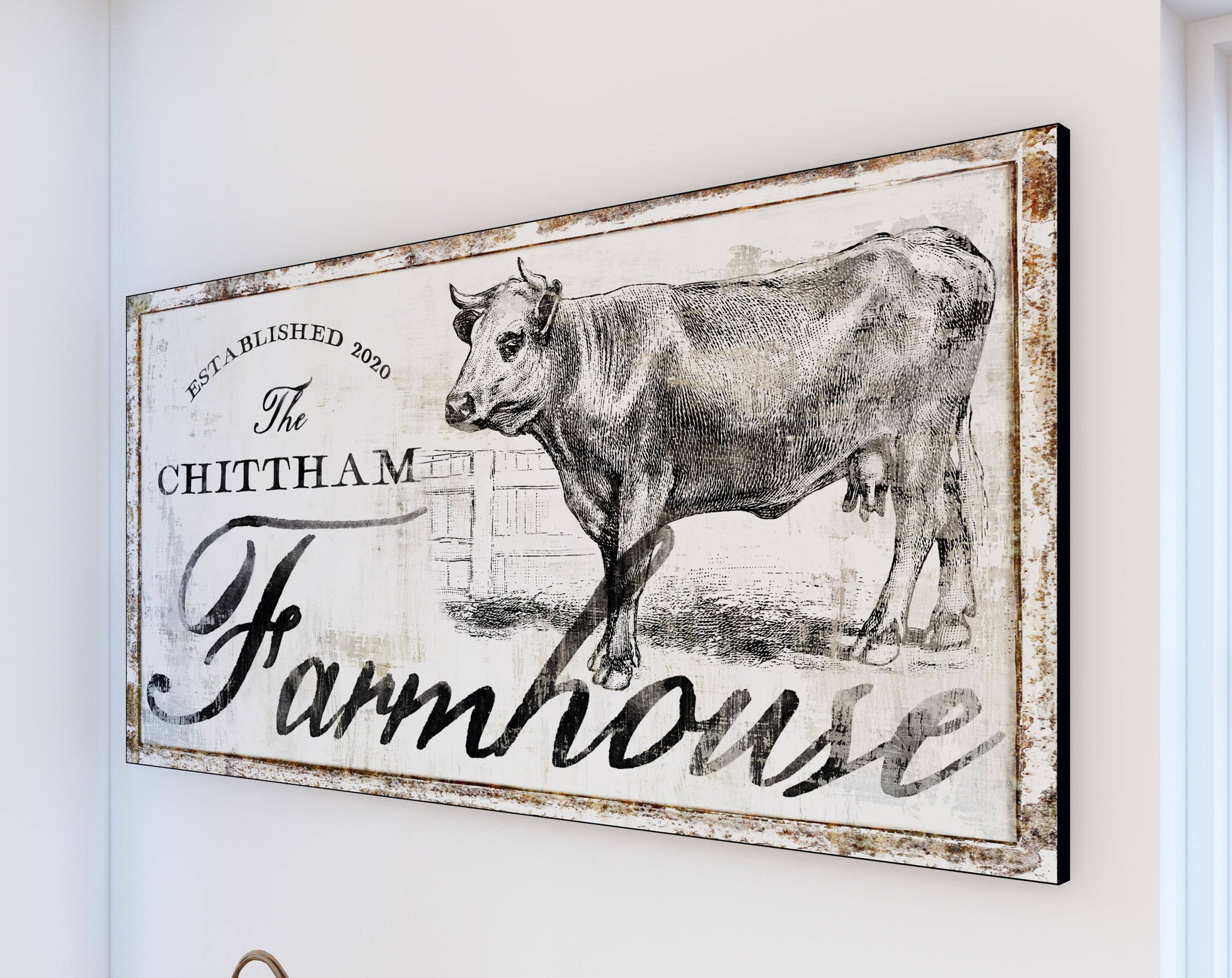 Personalized Family Farmhouse Canvas Art Print, Custom Last Name Homes