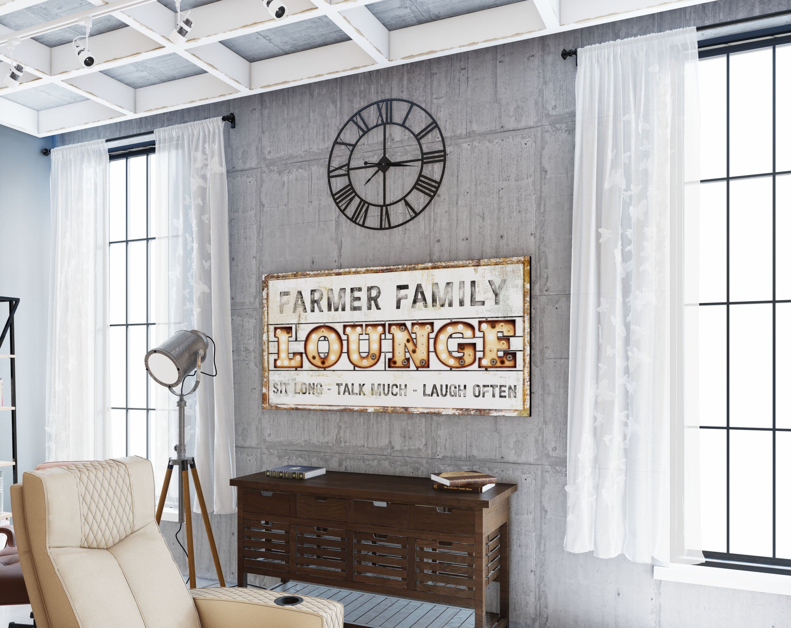 Family Theater Lounge Sign Modern Farmhouse Wall Decor, Personalized L