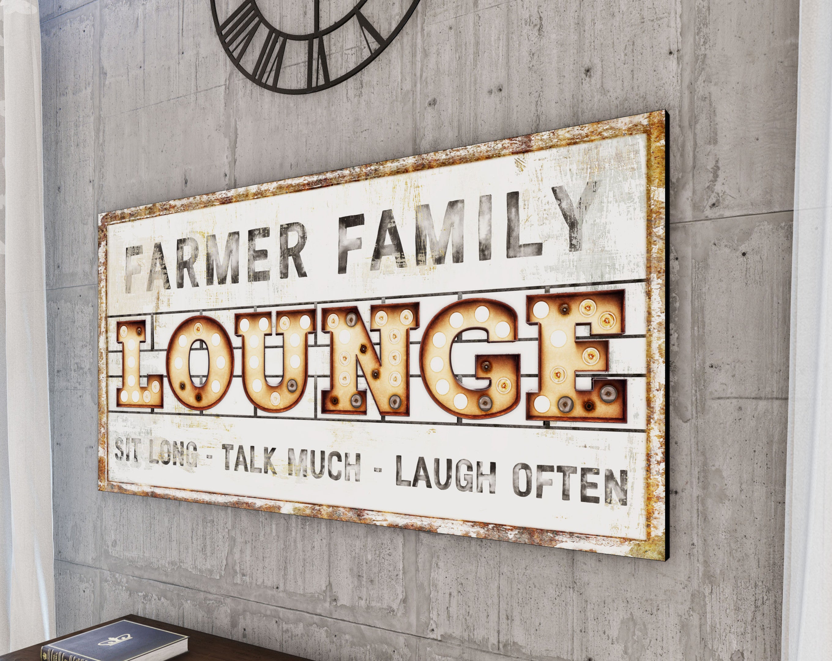 Family Theater Lounge Sign Modern Farmhouse Wall Decor, Personalized L