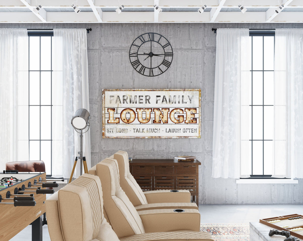 Family Theater Lounge Sign Modern Farmhouse Wall Decor, Personalized L