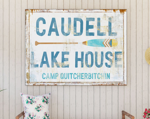 Lake House Rustic Wall Decor Personalized Family Sign, Lodge Log Cabin