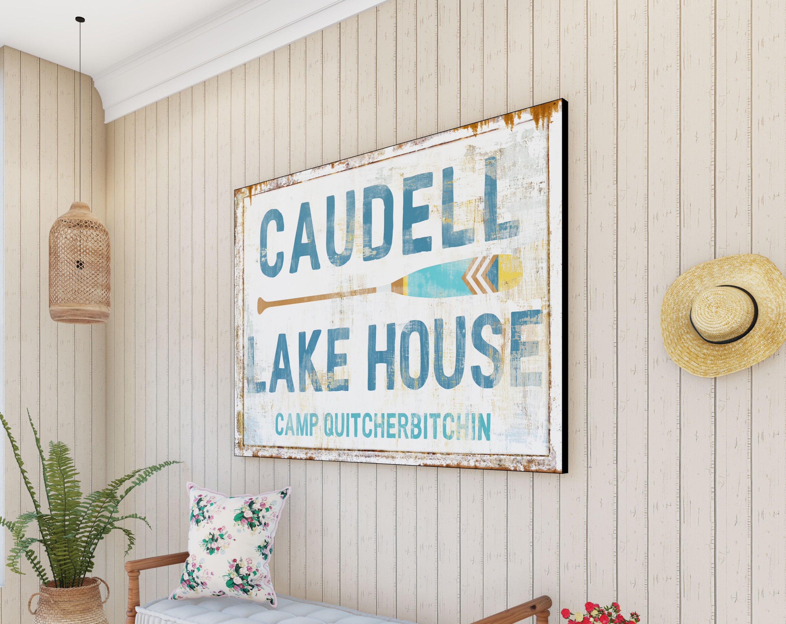 Lake House Rustic Wall Decor Personalized Family Sign, Lodge Log Cabin