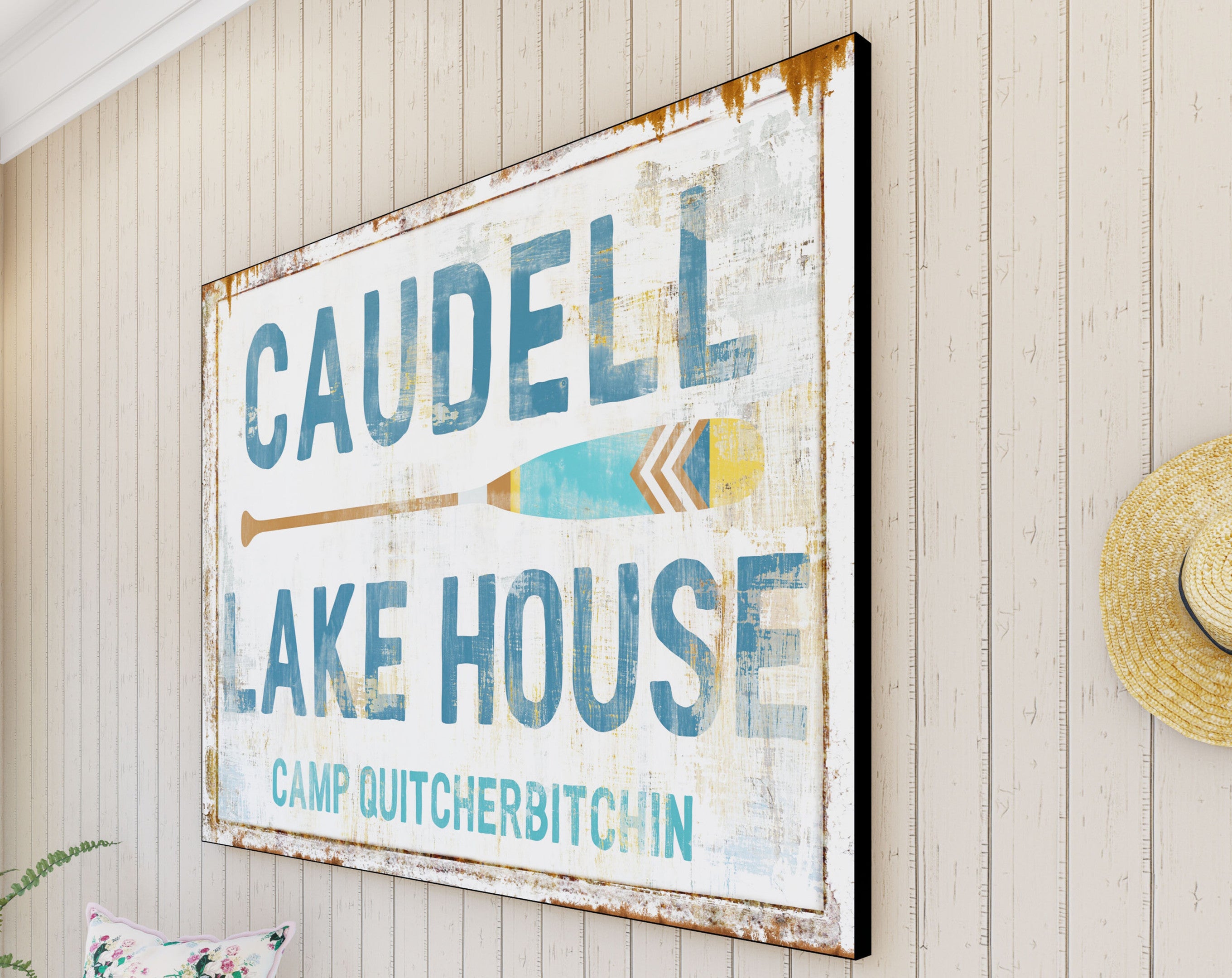 Lake House Rustic Wall Decor Personalized Family Sign, Lodge Log Cabin