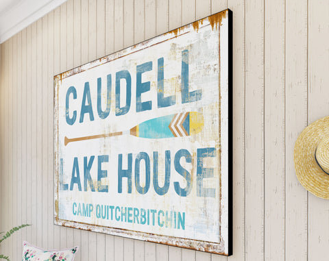 Lake House Rustic Wall Decor Personalized Family Sign, Lodge Log Cabin