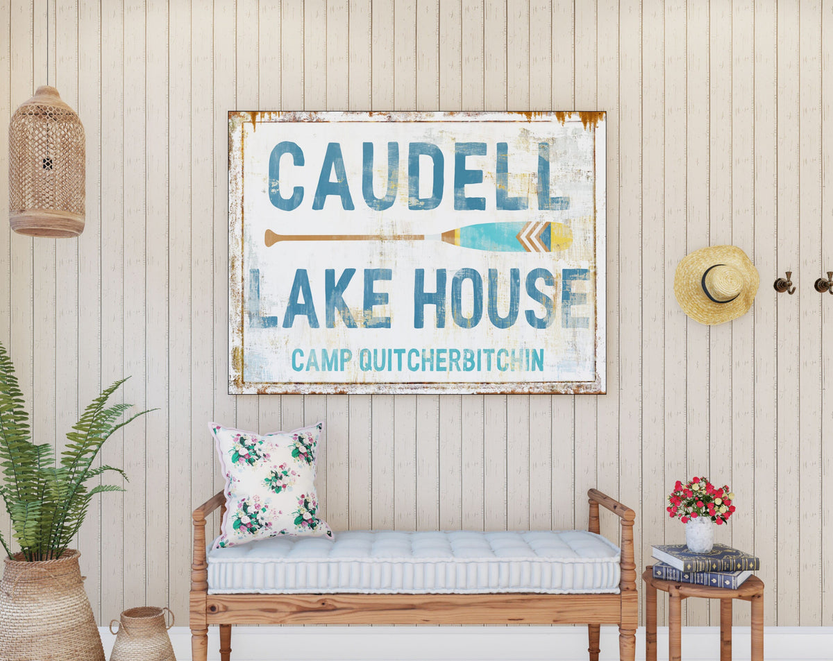 Lake House Rustic Wall Decor Personalized Family Sign, Lodge Log Cabin