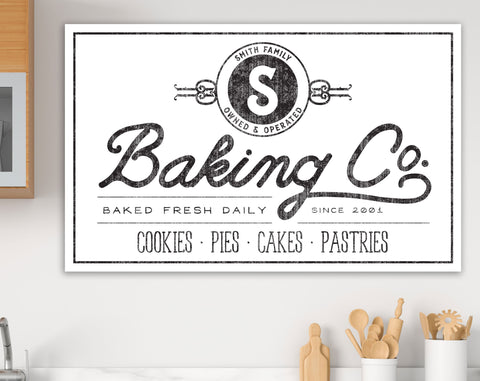 Personalized Last Name Baking Co Canvas Print, Modern Farmhouse Bakery