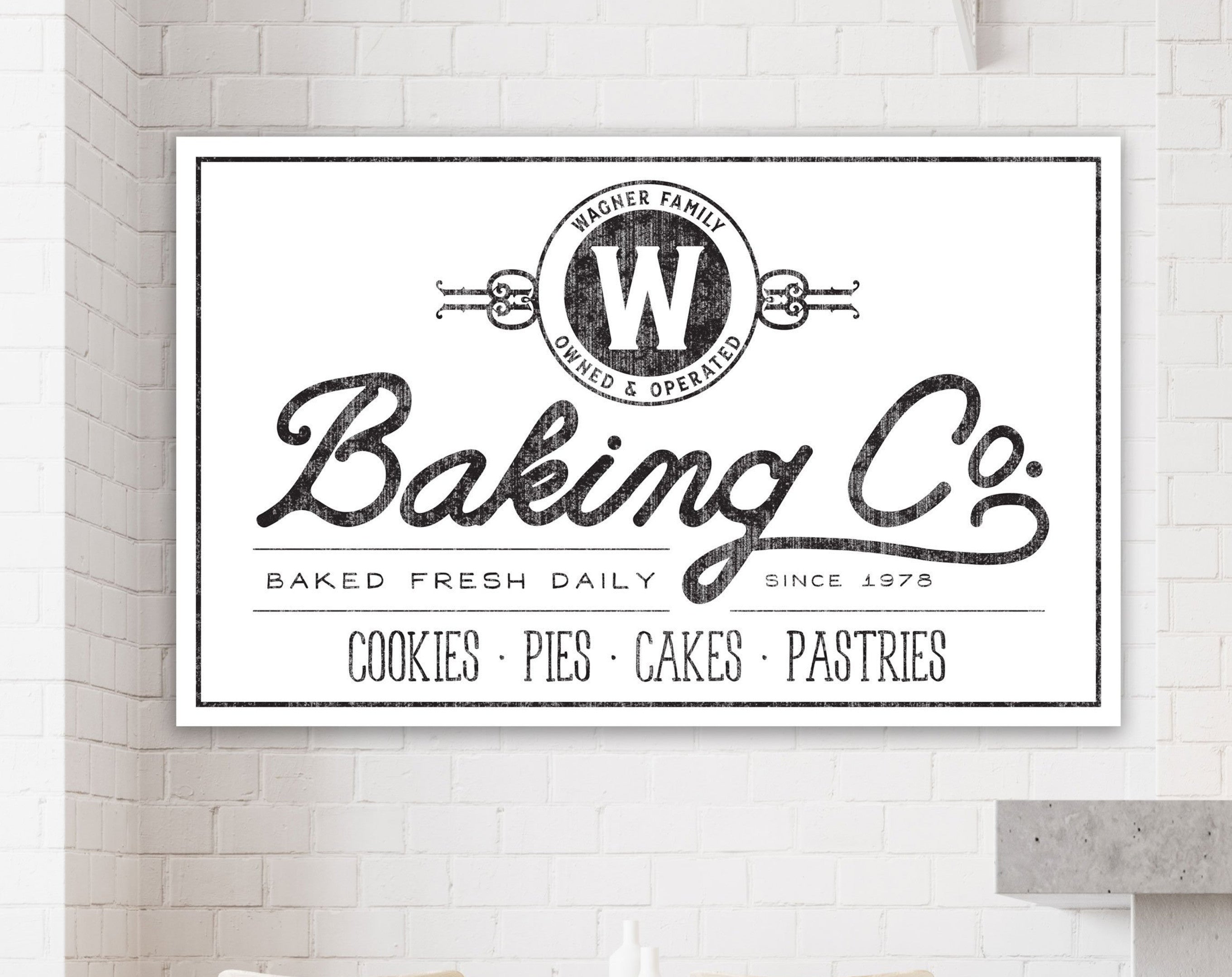 Personalized Last Name Baking Co Canvas Print, Modern Farmhouse Bakery