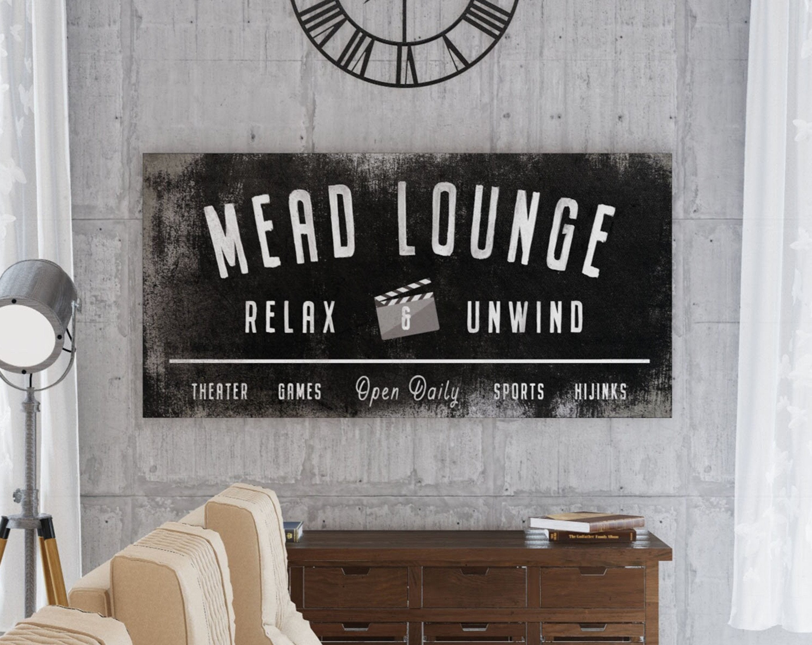 Modern Farmhouse Wall Decor Family Lounge Sign, Personalized Last Name