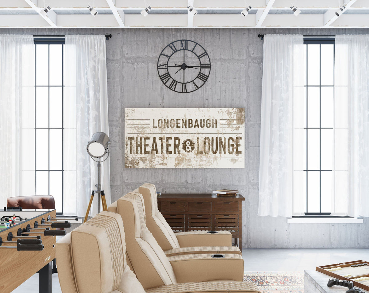 Modern Farmhouse Wall Decor Family Theater Lounge Sign, Personalized L