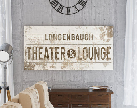 Modern Farmhouse Wall Decor Family Theater Lounge Sign, Personalized L