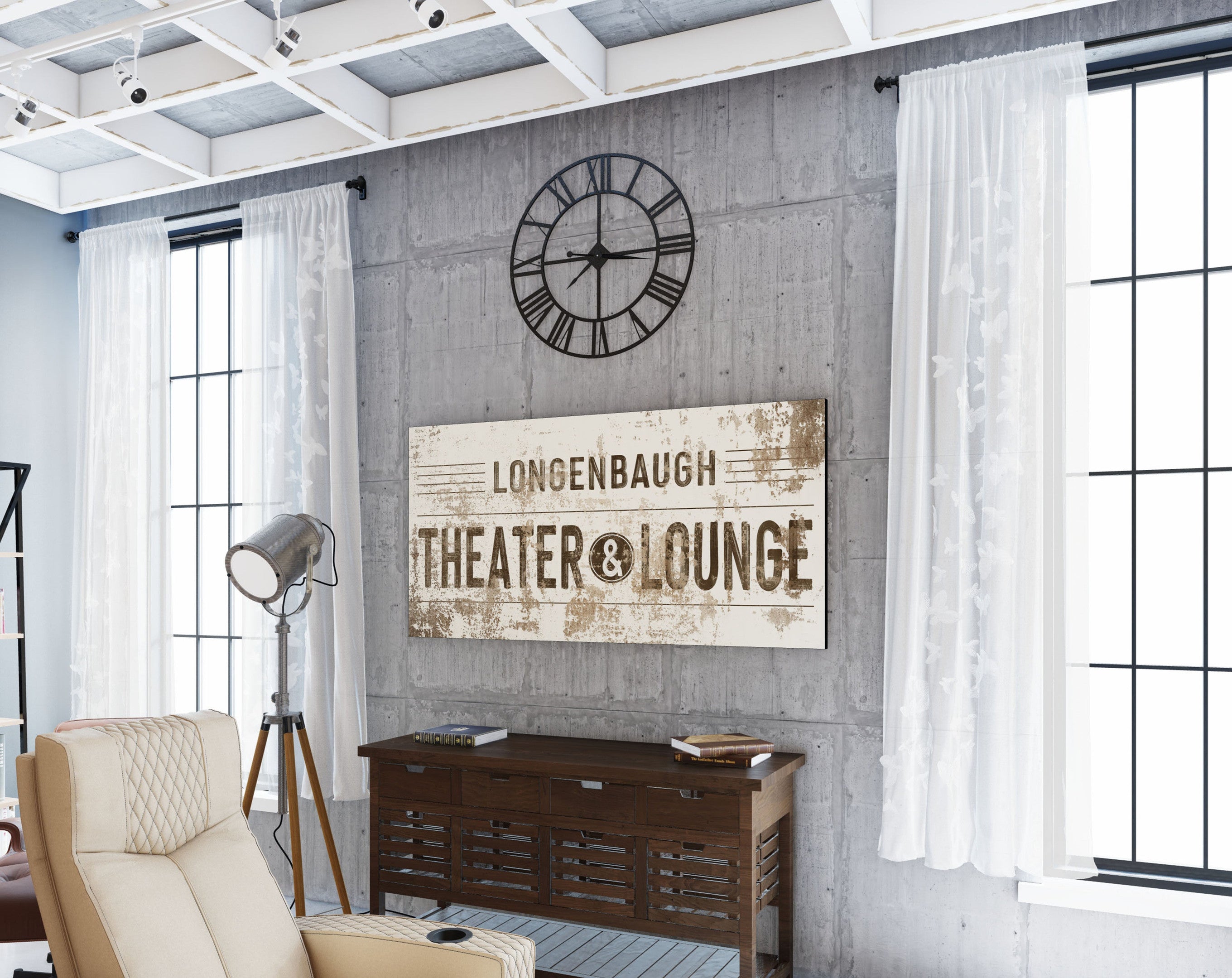 Modern Farmhouse Wall Decor Family Theater Lounge Sign, Personalized L