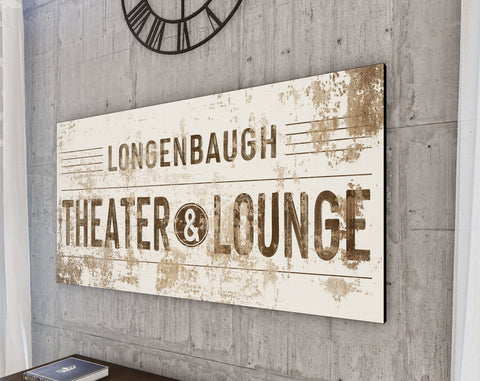 Modern Farmhouse Wall Decor Family Theater Lounge Sign, Personalized L