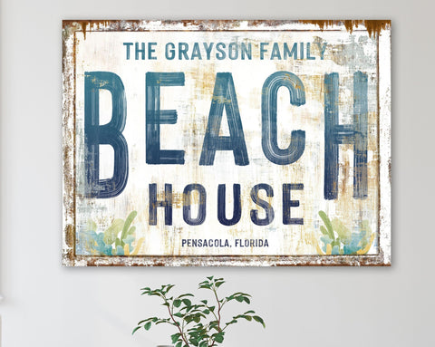 Personalized Beach House Sign Vacation Home Beachy Coastal Farmhouse W