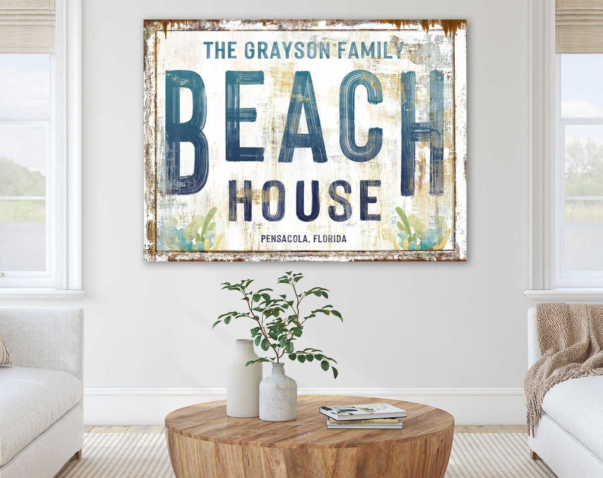 Personalized Beach House Sign Vacation Home Beachy Coastal Farmhouse W