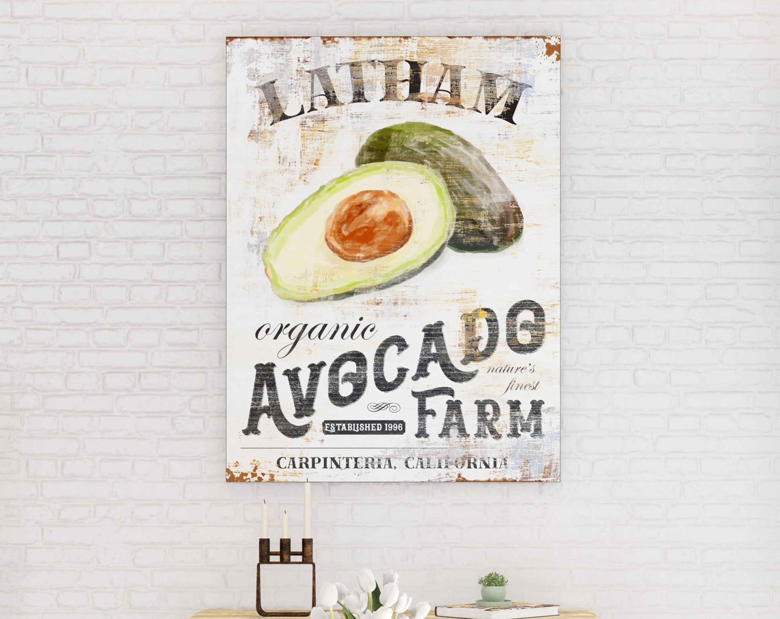 Personalized Family Kitchen Wall Decor, Custom Family Avocado Farm Art