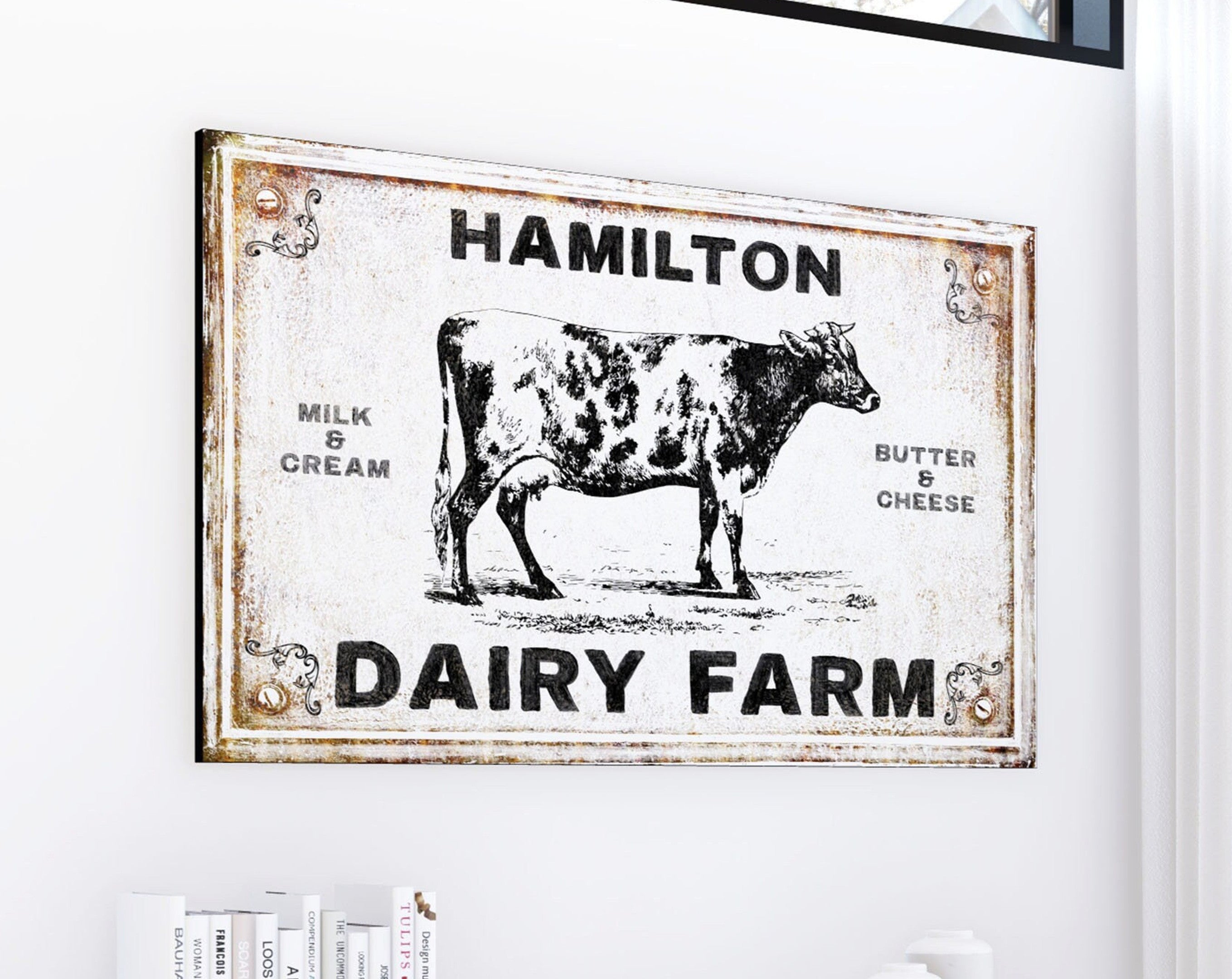 Personalized Last Name Wall Decor, Modern Farmhouse Dairy Farm Sign, R