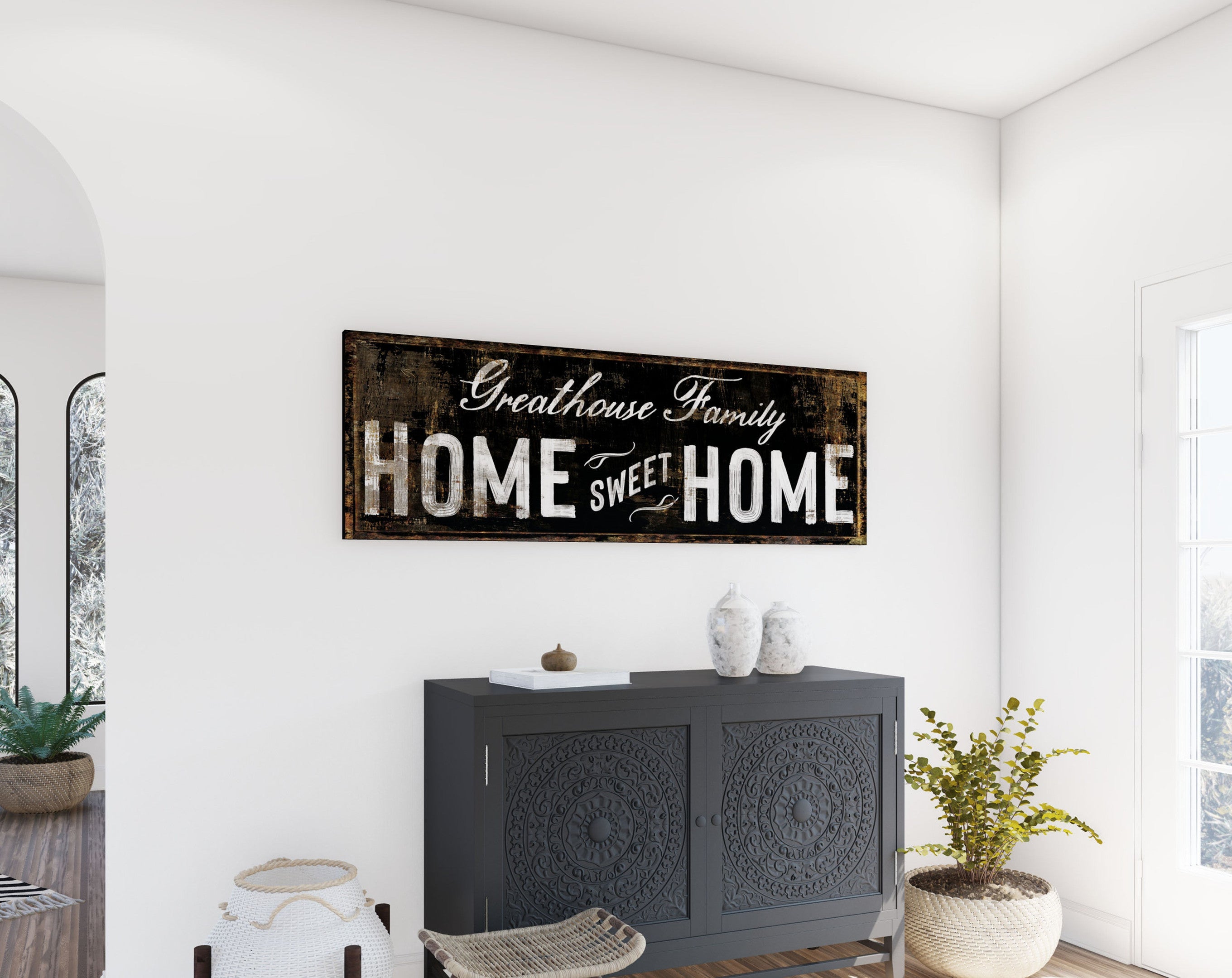 Personalized Family Welcome Sign, Home Sweet Home Entryway Canvas Art