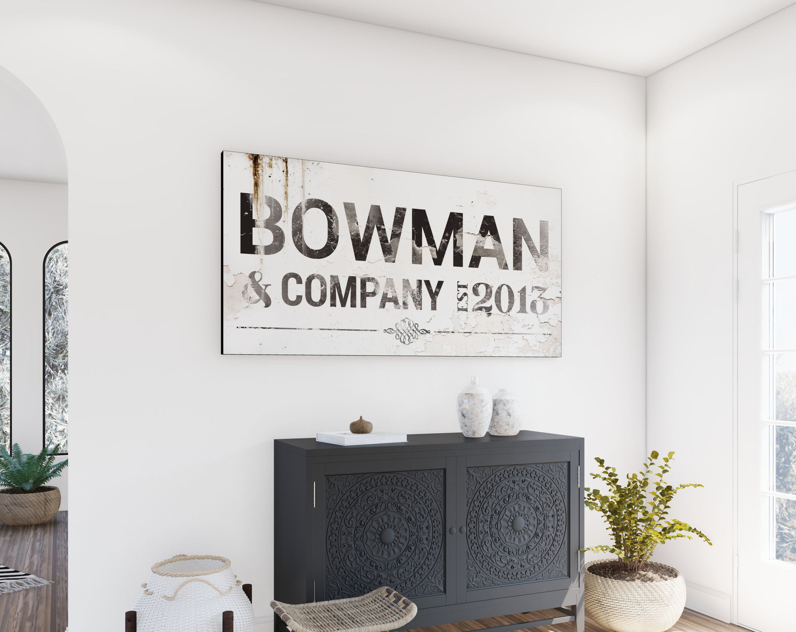 Personalized Farmhouse Family Wall Art, Industrial Custom Modern Decor