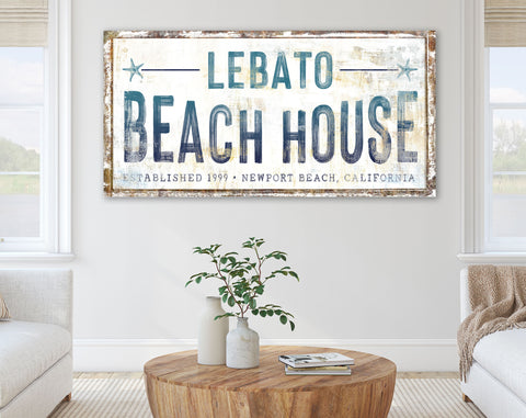 Personalized Rustic Vintage Family Beach House Sign Coastal Farmhouse