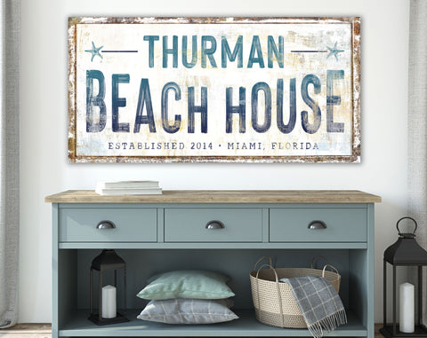 Personalized Rustic Vintage Family Beach House Sign Coastal Farmhouse