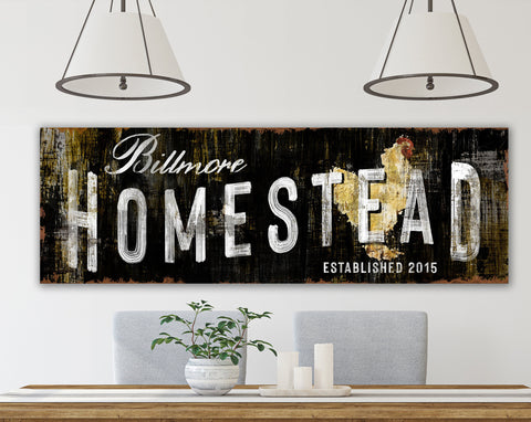 Personalized Last Name Homestead Sign, Custom Farmhouse Chicken Canvas