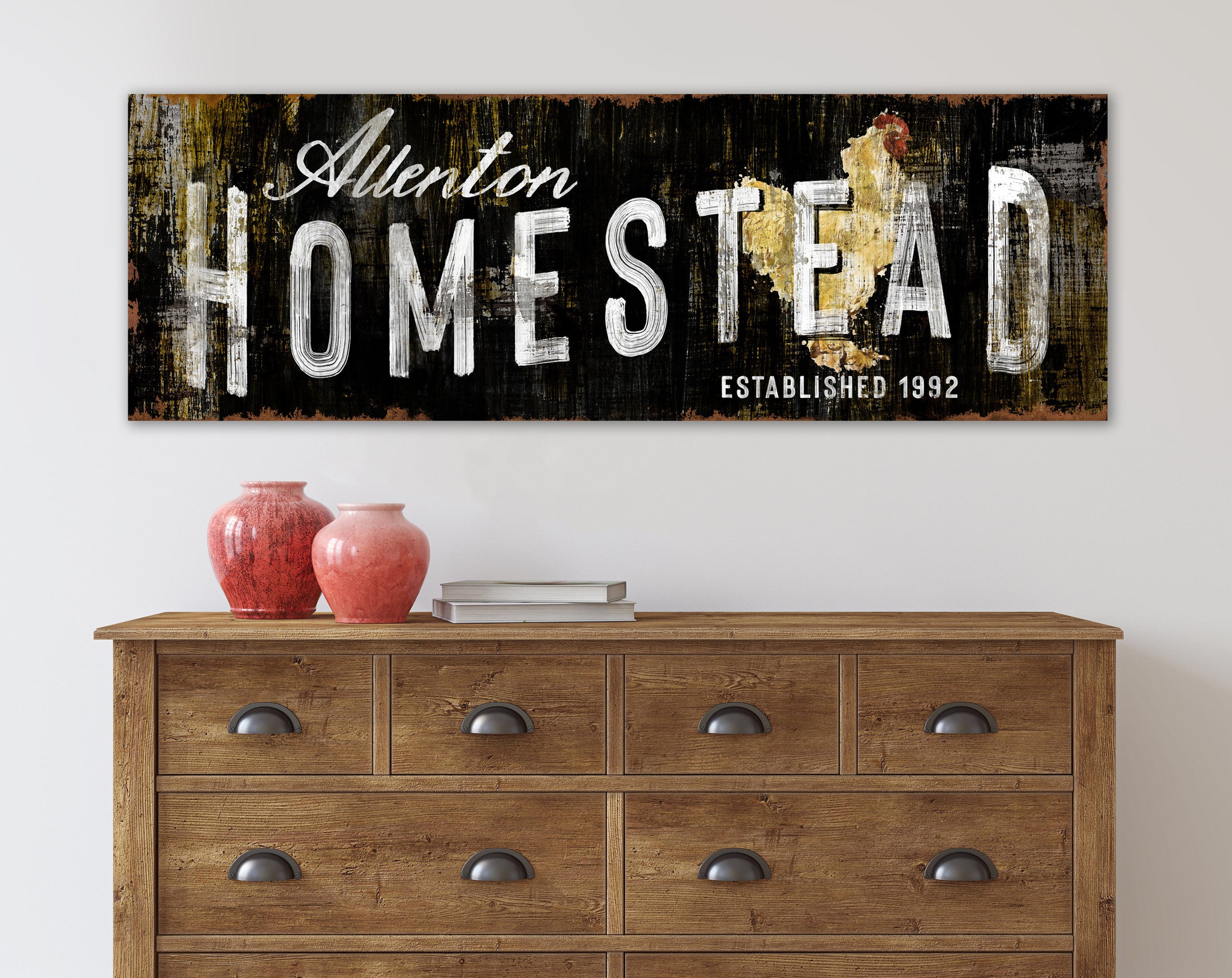 Personalized Last Name Homestead Sign, Custom Farmhouse Chicken Canvas