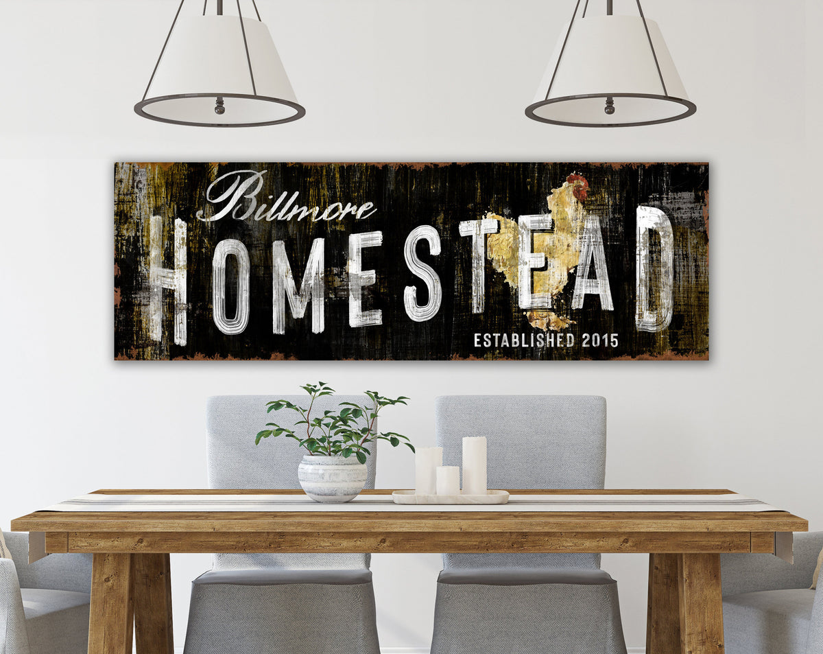 Personalized Last Name Homestead Sign, Custom Farmhouse Chicken Canvas