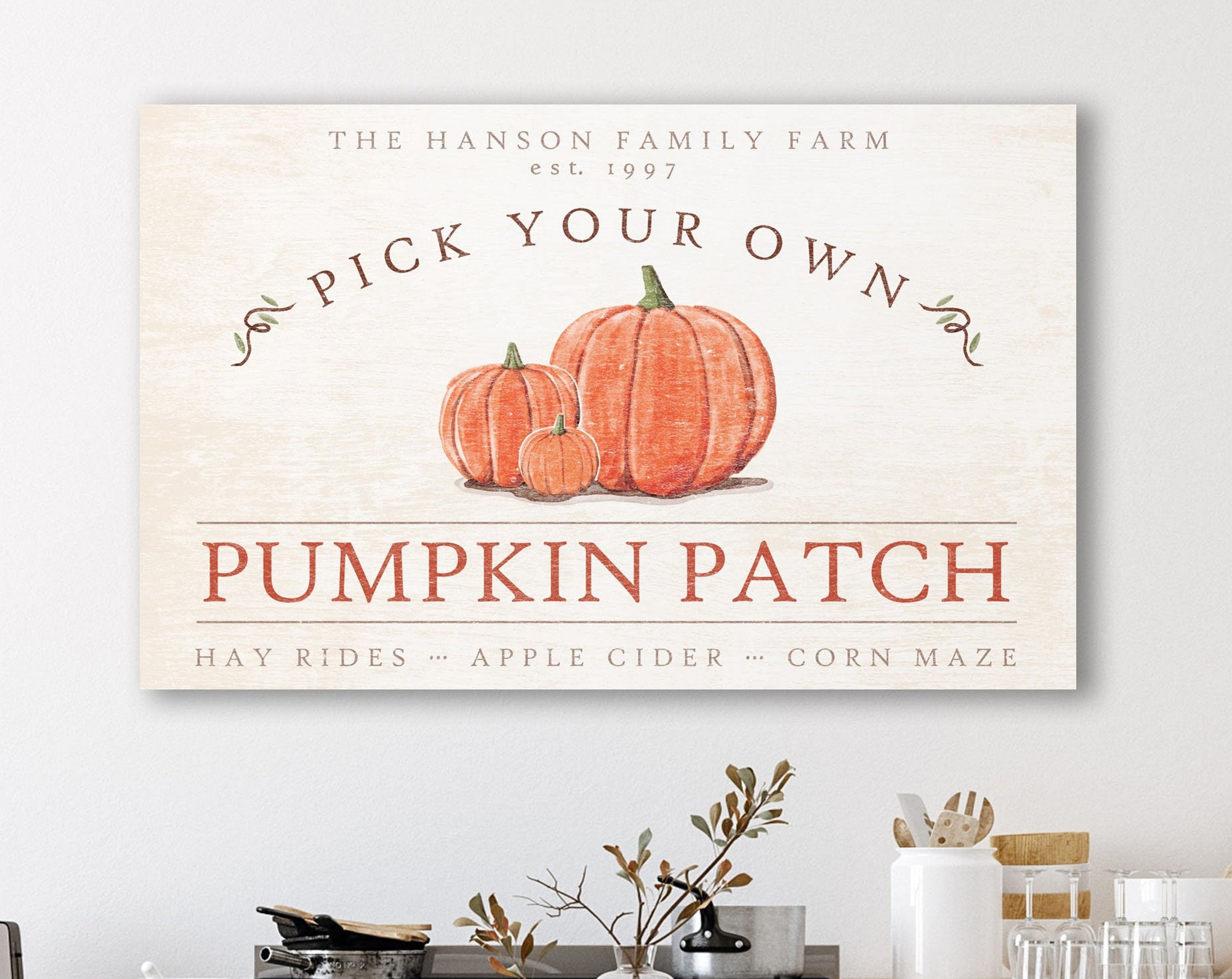 Personalized Family Farm Pumpkin Patch Rustic Fall Sign Modern Farmhou