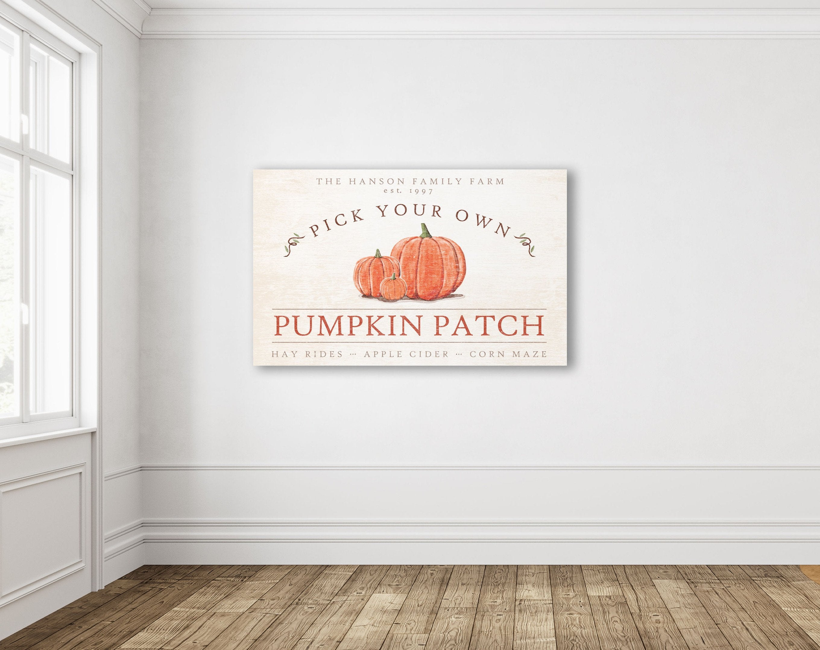 Personalized Family Farm Pumpkin Patch Rustic Fall Sign Modern Farmhou