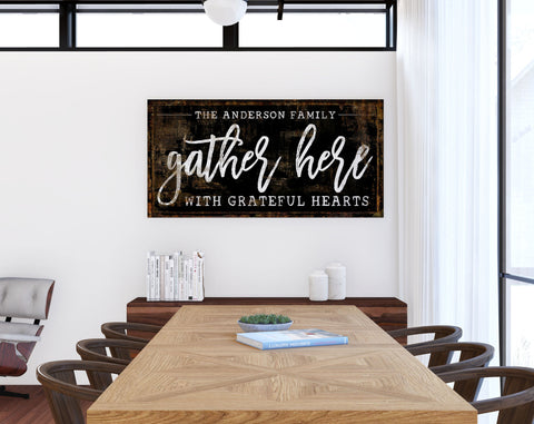 Personalized Family Name Gather Here With Grateful Hearts Sign Vintage