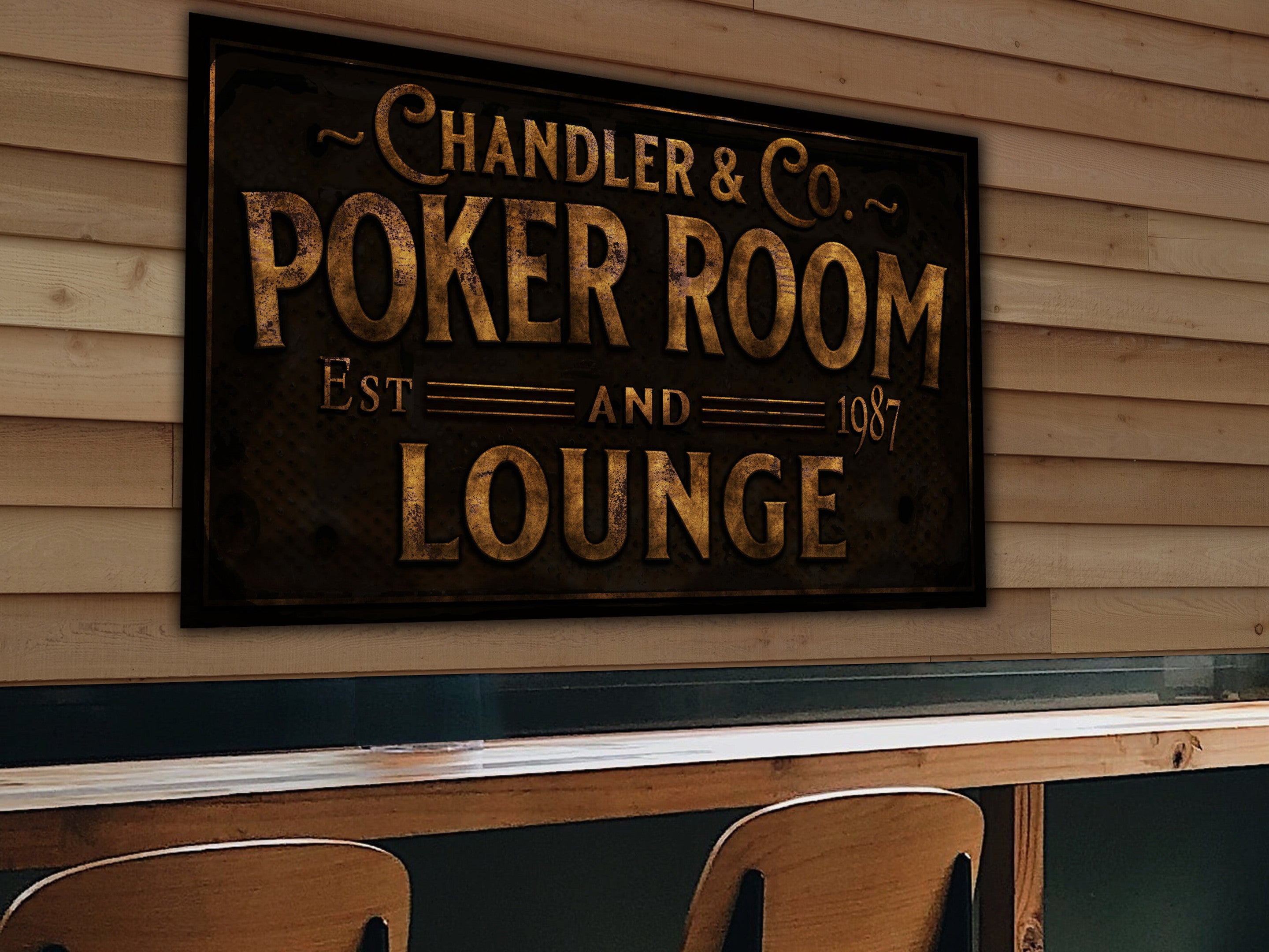 here Canvas Poker Room and Lounge Sign | Personalized Poker Lounge Sign | Family Poker Room Sign | Family Name Sign | Home Bar Sign