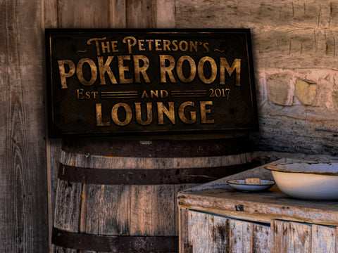 here Canvas Poker Room and Lounge Sign | Personalized Poker Lounge Sign | Family Poker Room Sign | Family Name Sign | Home Bar Sign