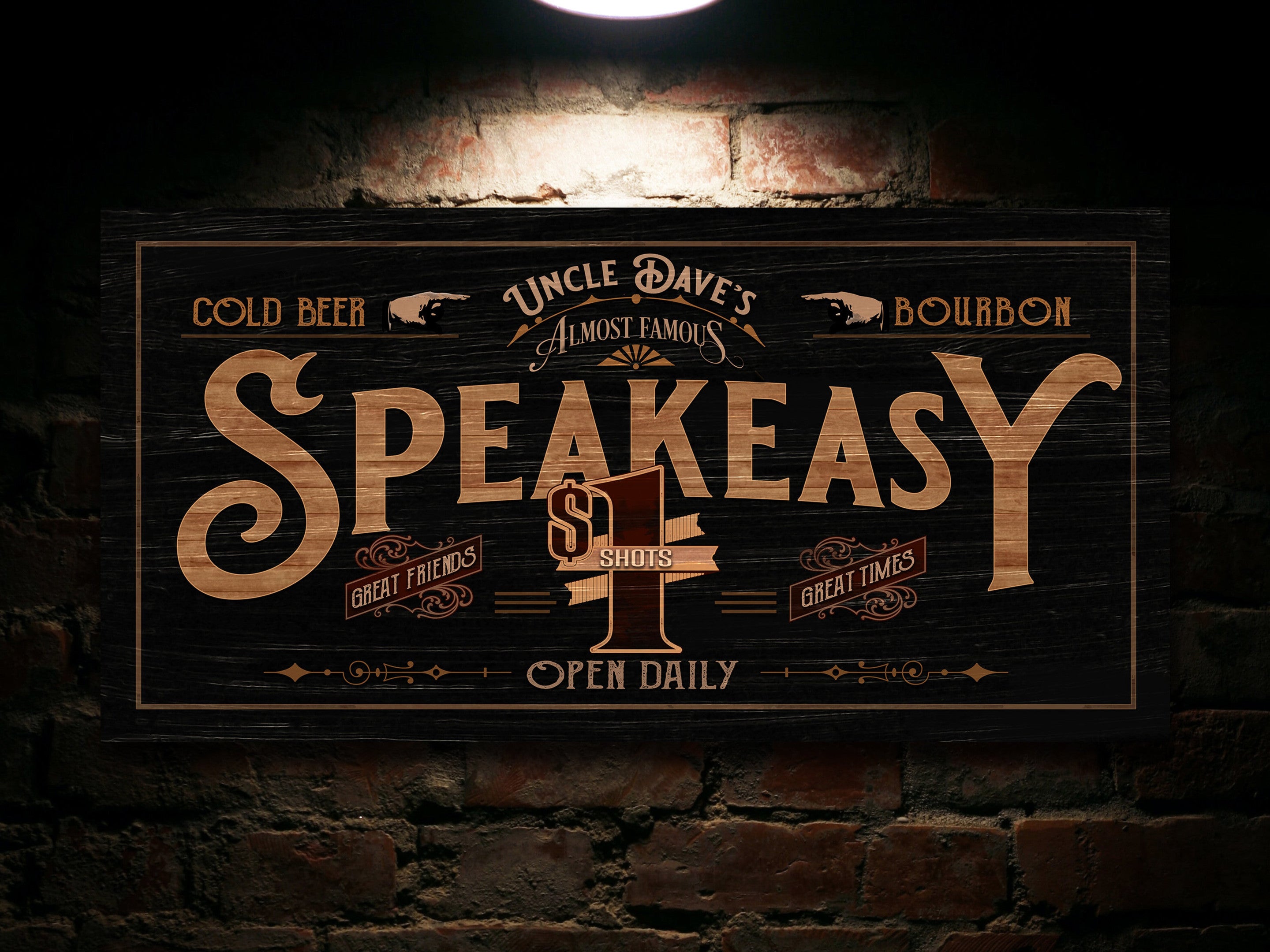 here Canvas Custom Speakeasy Sign | Family Bar Sign | Distressed Wood Grain Speakeasy | Family Name Speakeasy Sign | Personalized Name Patio Sign