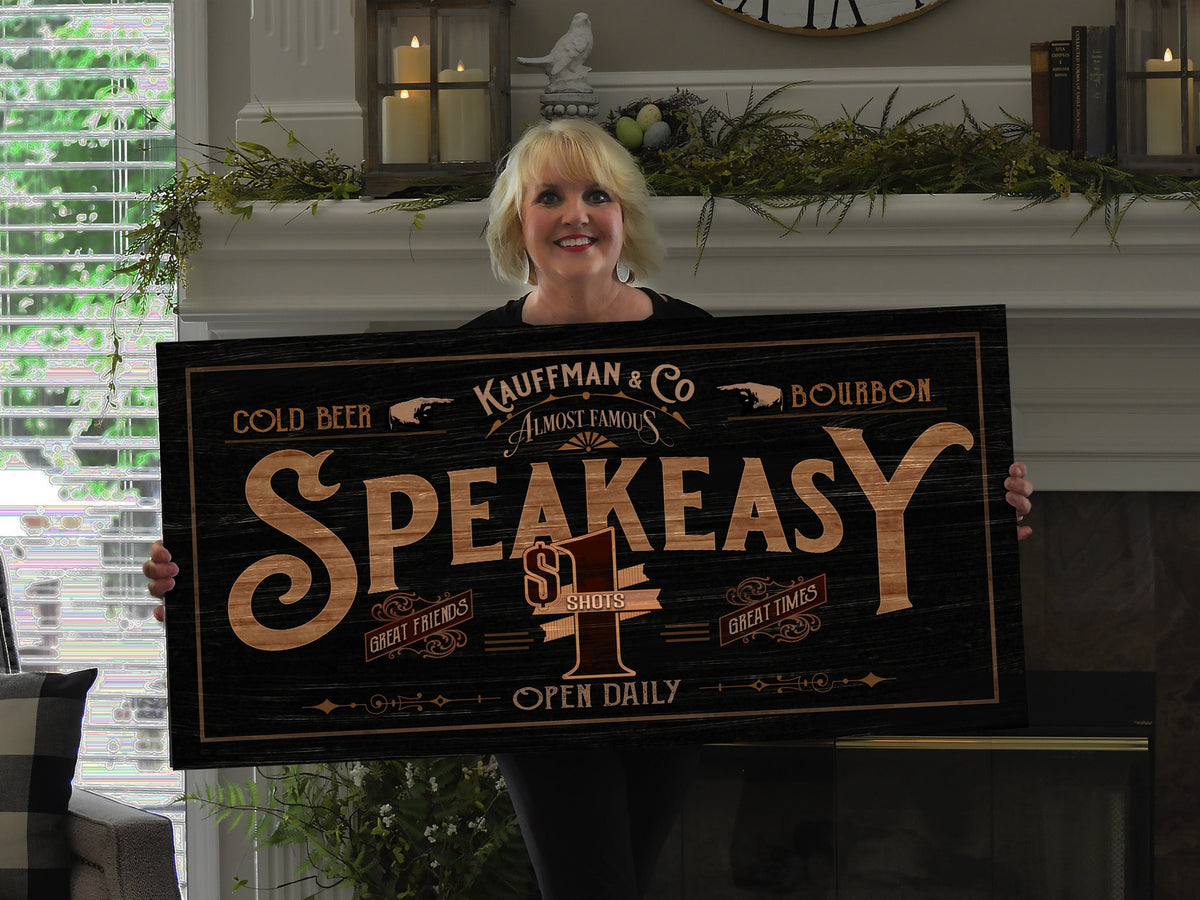 here Canvas Custom Speakeasy Sign | Family Bar Sign | Distressed Wood Grain Speakeasy | Family Name Speakeasy Sign | Personalized Name Patio Sign