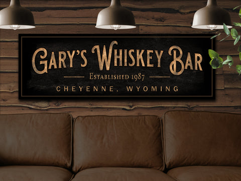 here Canvas Personalized Whiskey Bar Sign | Custom Bar Sign | Custom Whiskey Bar Sign | Bar Sign for Home | Large Canvas Sign | Large Metal Sign