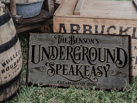 here Canvas Underground Speakeasy Bar Sign | Personalized Bar Sign | Lower Level Sign | Man Cave Decor | Customized Speakeasy Bar Sign for Lower Level