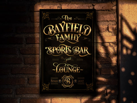 Family Sports Bar Sign Canvas, Vertical Sports Bar Wall Decor, Personalized Lounge Sign, Family Bar Sign, Family Name Sports, Large Canvas or Metal