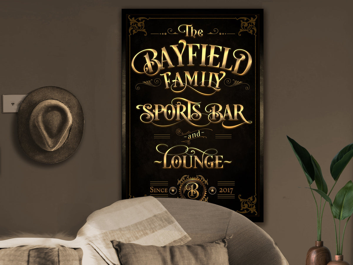 Family Sports Bar Sign Canvas, Vertical Sports Bar Wall Decor, Personalized Lounge Sign, Family Bar Sign, Family Name Sports, Large Canvas or Metal