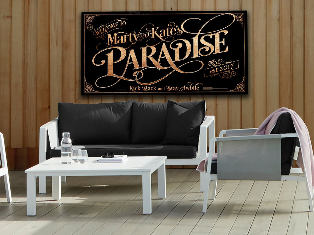 Personalized Paradise Family on Canvas! | Custom Family Name Sign | Modern Farmhouse Sign | Summer Patio Decor | Custom Pool Sign