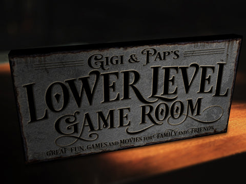 here Canvas Lower Level Game Room Sign | Personalized Game Room Sign | Lower Level Sign | Man Cave Decor | Customized Game Room Sign for Lower Level