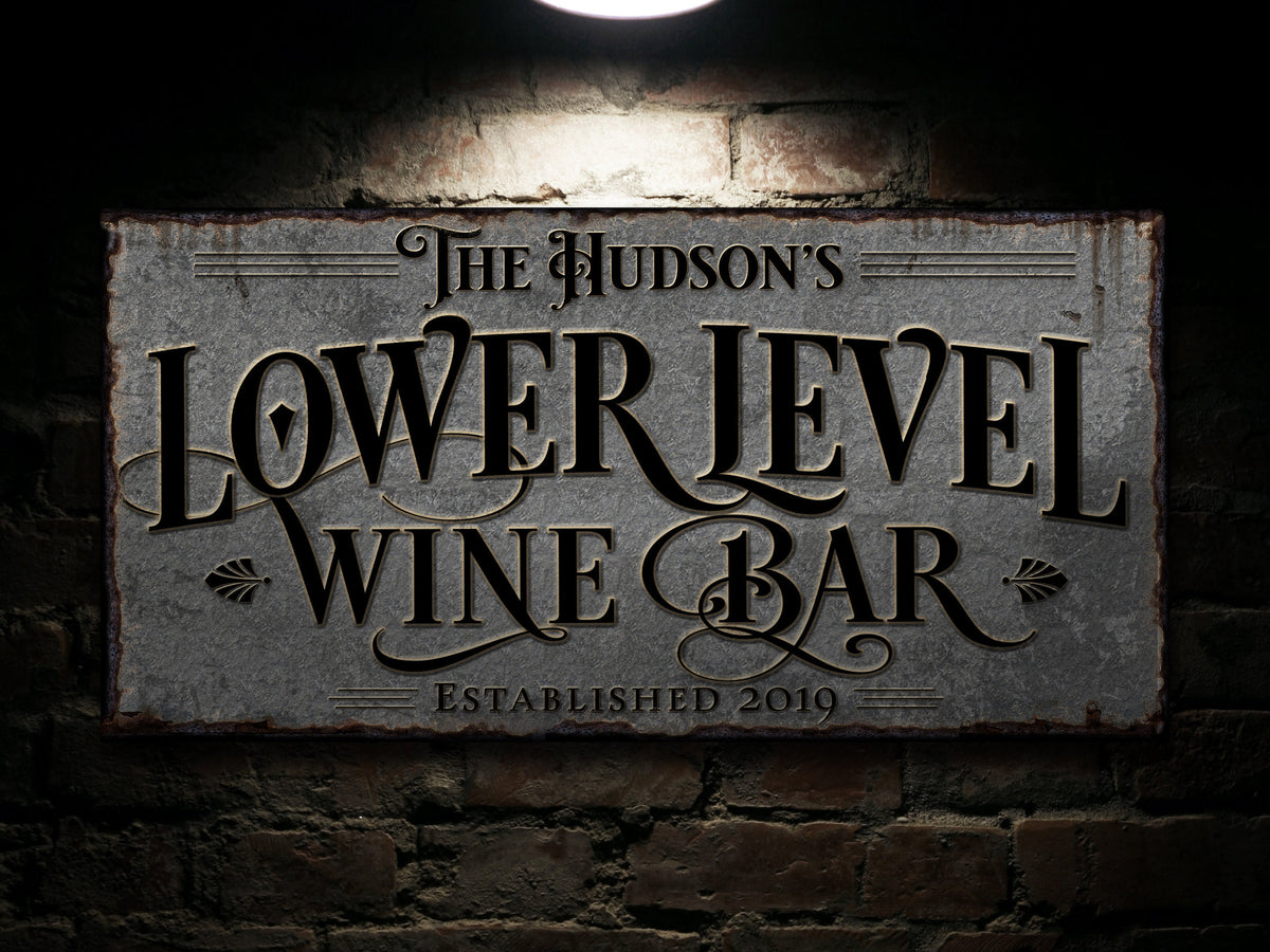 Lower Level Wine Bar Sign Canvas | Personalized Wine Bar Sign | Lower Level Sign | Man Cave Decor | Customized Wine Tasting Sign for Lower Level