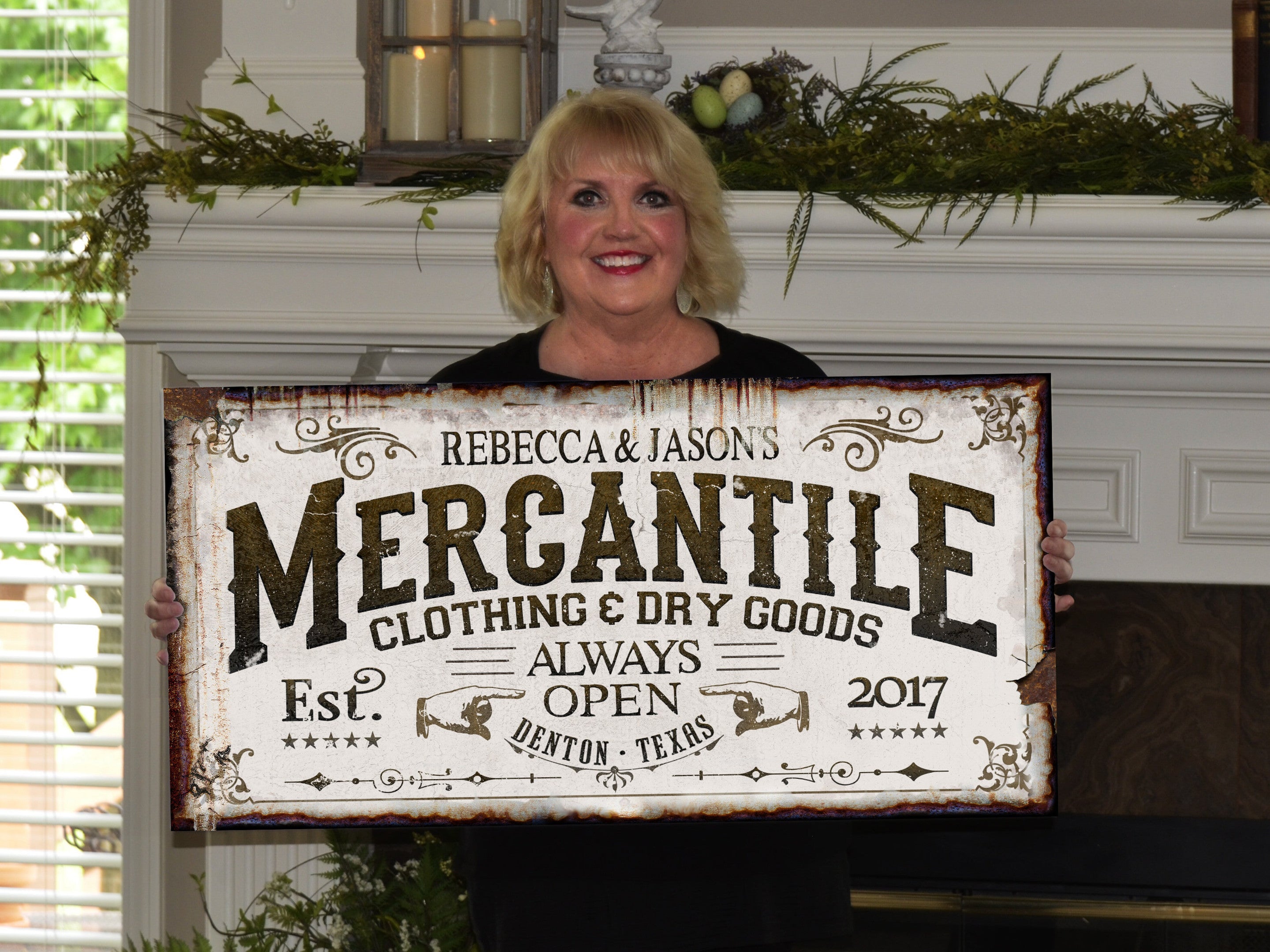 here Canvas Personalized Last Name Mercantile Sign | Mercantile Farmhouse Sign | Farmhouse Sign | Ranch House Plans | Farm Wall Decor | Distressed Sign