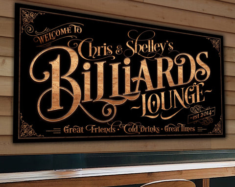 Personalized Billiards Sign - Canvas | Custom Billiards Lounge Sign | Farmhouse Sign | Billiards Bar | Customized Pool Hall Sign