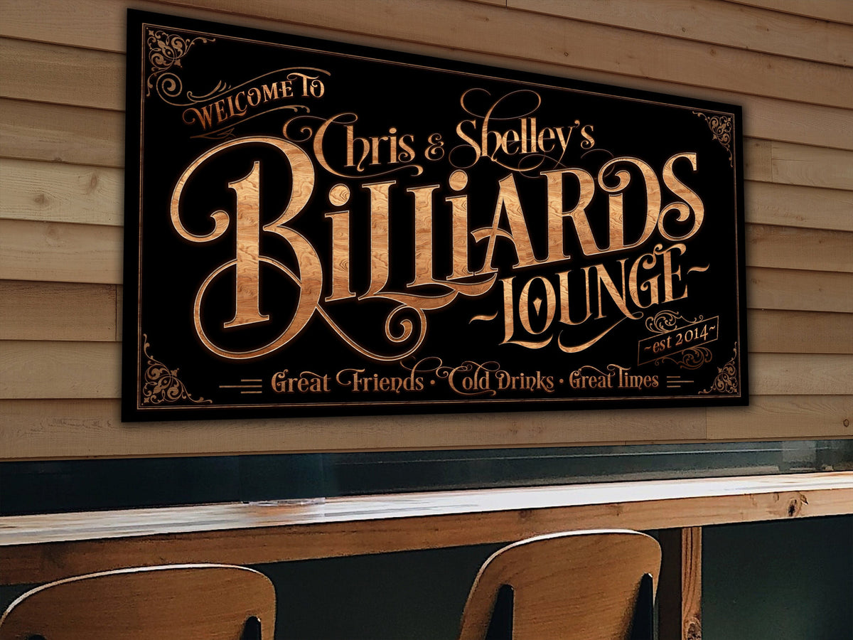 Personalized Billiards Sign - Canvas | Custom Billiards Lounge Sign | Farmhouse Sign | Billiards Bar | Customized Pool Hall Sign