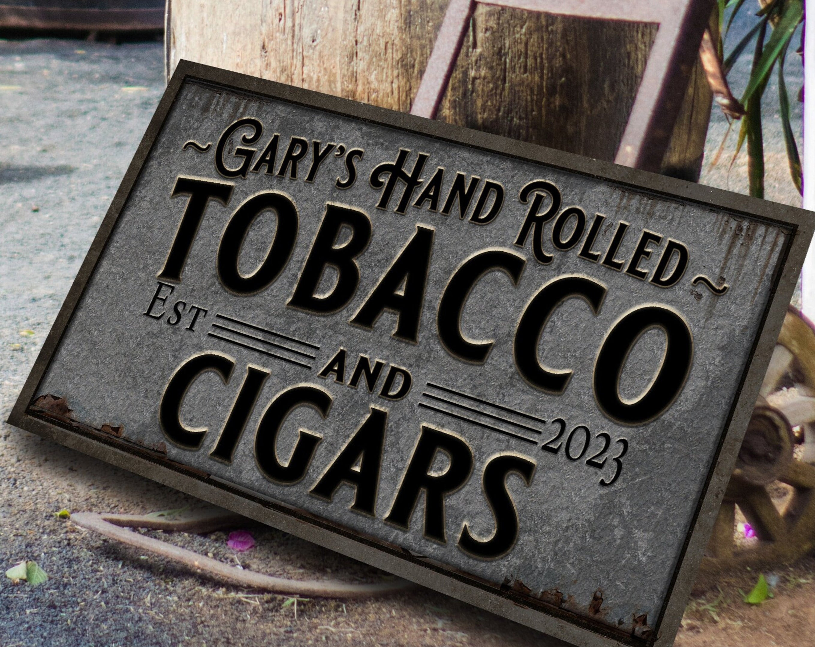 here Canvas Primitive Farmhouse Cigar Bar Sign | Personalized Cigar Tobacco Sign | Hand Rolled Tobacco Sign | Family Name Sign | Family Bar Sign