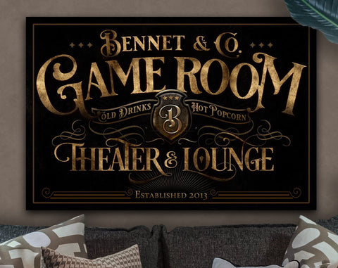 here Canvas Personalized Home Theater Lounge | Theater and Lounge Sign | Family Theater Decor | Game Room Sign | Modern Farmhouse | Large Metal Sign