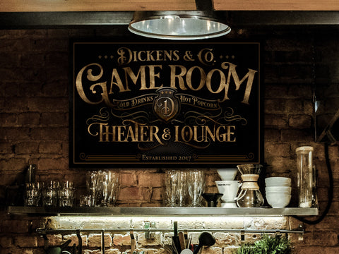 here Canvas Personalized Home Theater Lounge | Theater and Lounge Sign | Family Theater Decor | Game Room Sign | Modern Farmhouse | Large Metal Sign