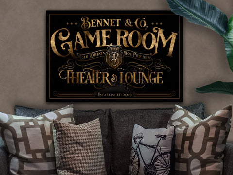 here Canvas Personalized Home Theater Lounge | Theater and Lounge Sign | Family Theater Decor | Game Room Sign | Modern Farmhouse | Large Metal Sign